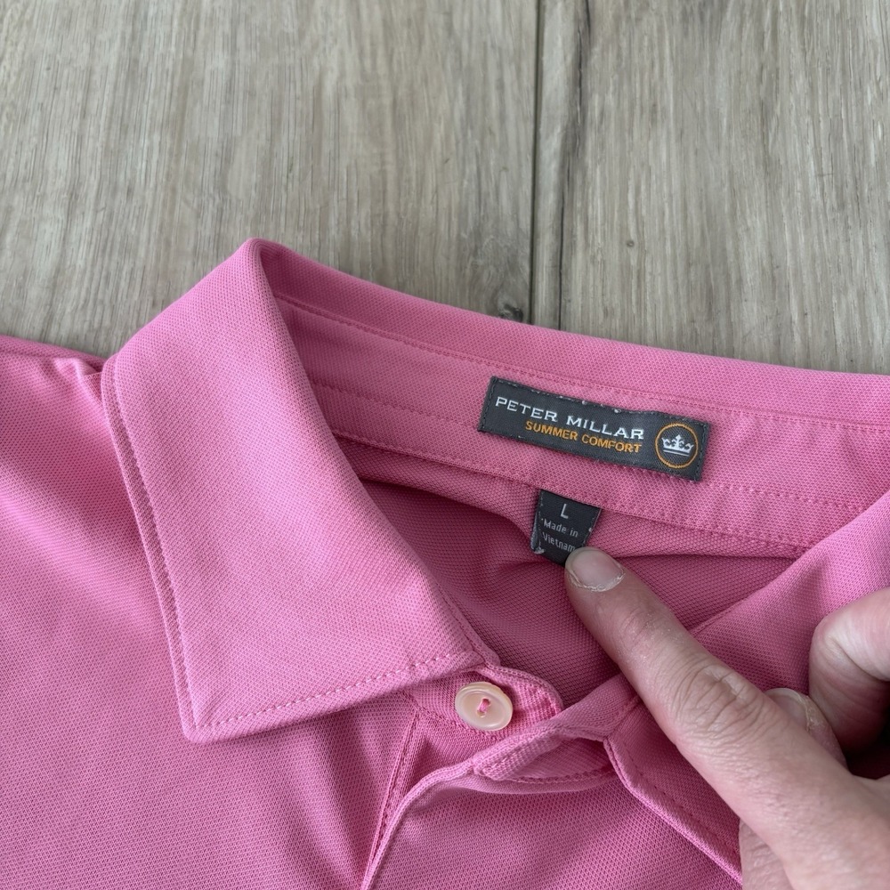 Peter Millar Summer Comfort Pink Polo Shirt‎ Large L Short Sleeve Collared Knit - Picture 4 of 6